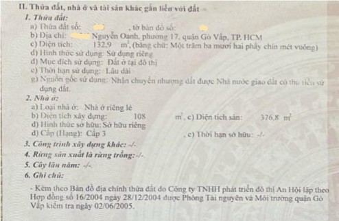 Bán Vila Nguyễn Oanh Phường 17 Q. Gò Vấp, lô góc, giá chỉ 2x tỷ